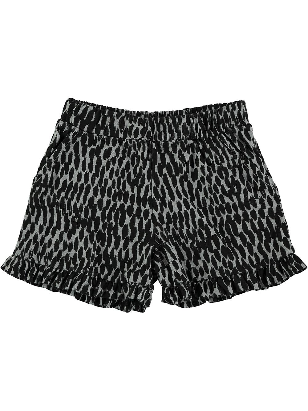 GRAY ANIMAL PRINT RUFFLED SHORTS
