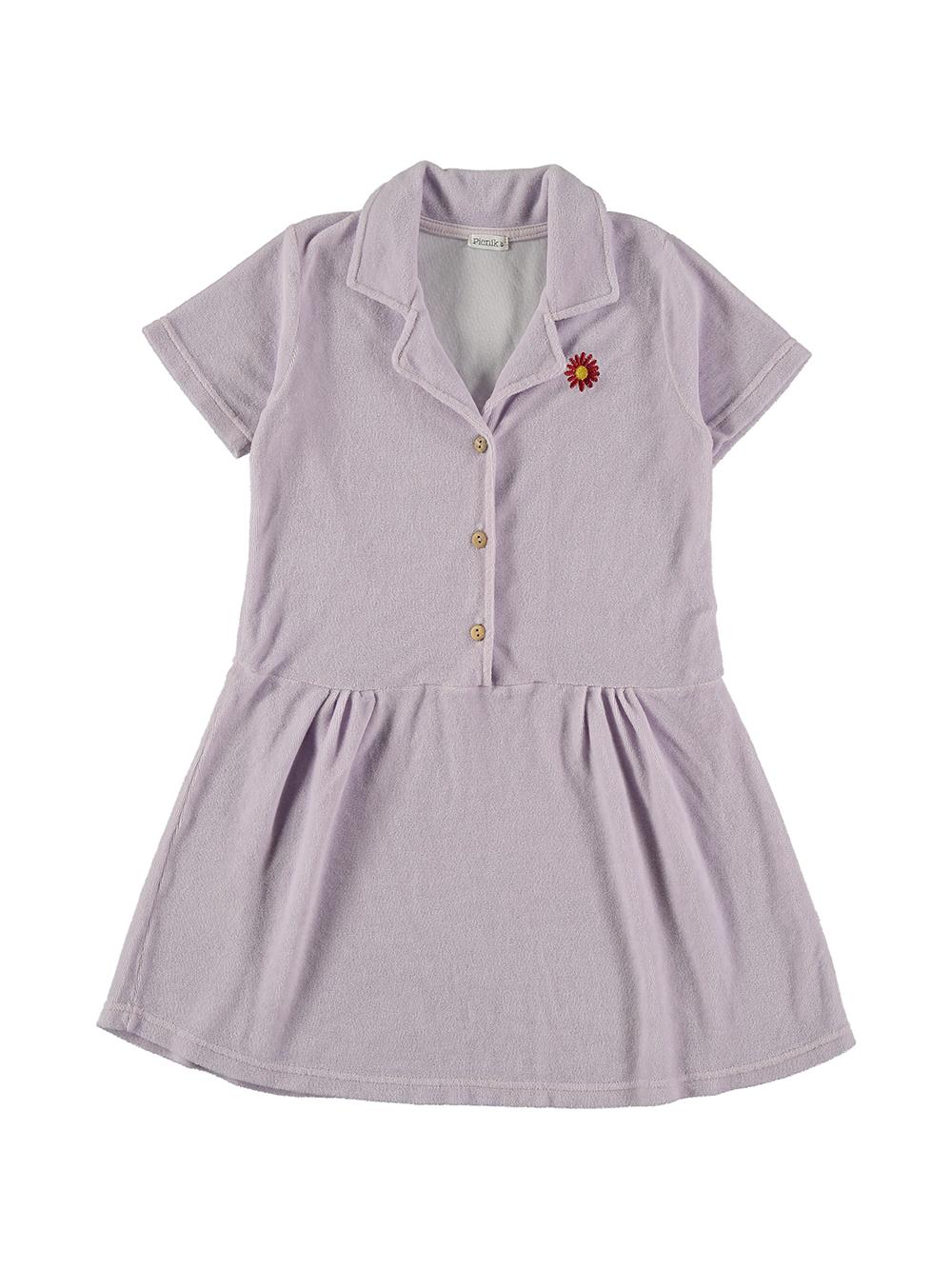 VESTIDO EN RIZO LILA BORDADO FLOR