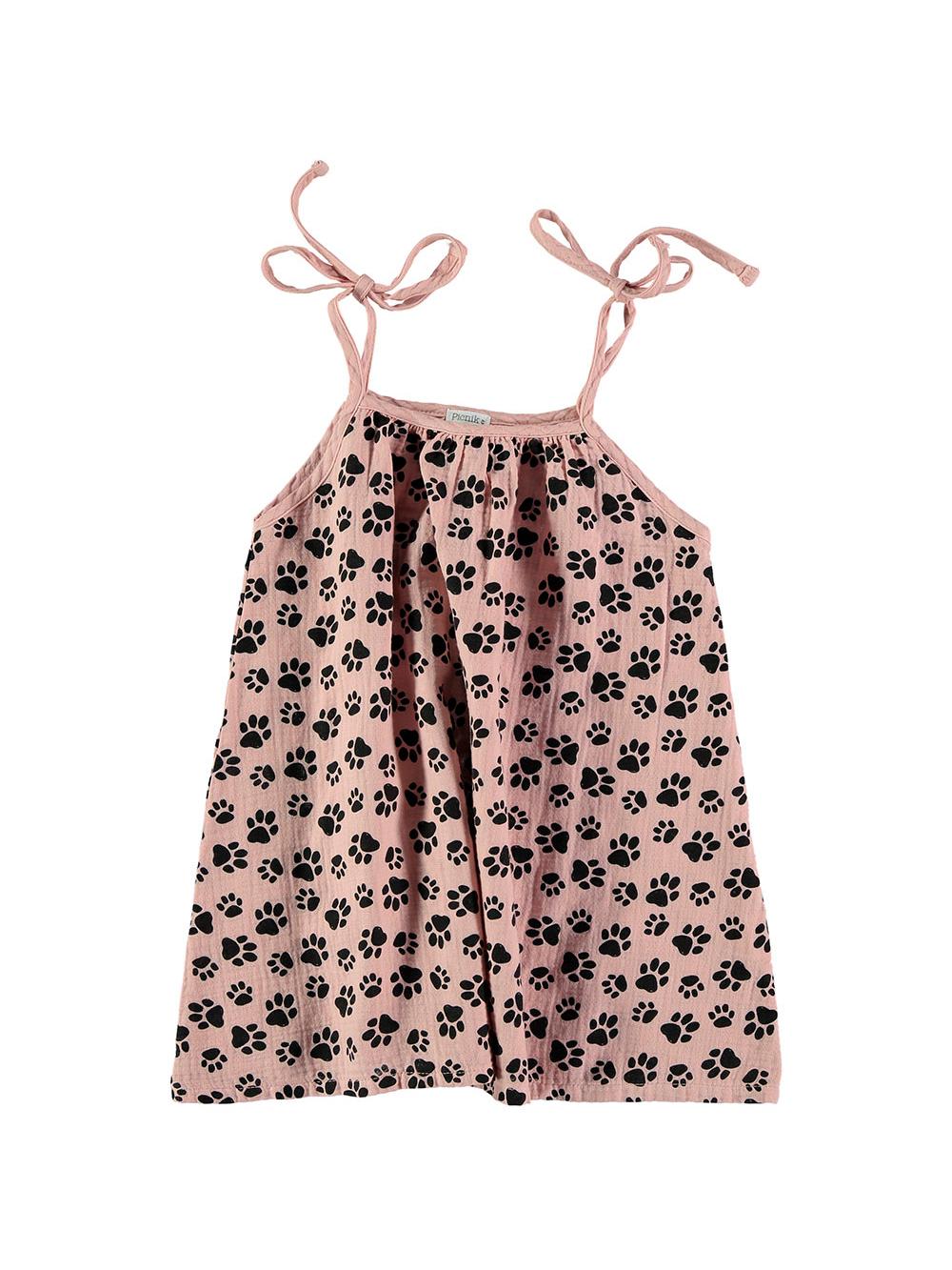 VESTIDO TIRANTES LAZO ESTAMPADO HUELLAS ROSA