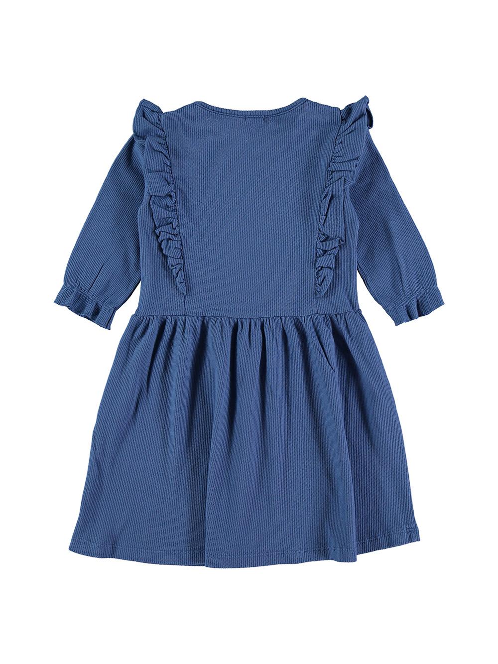 VESTIDO MANGA TRES CUARTOS BORDADO NOTA AZUL MARINO