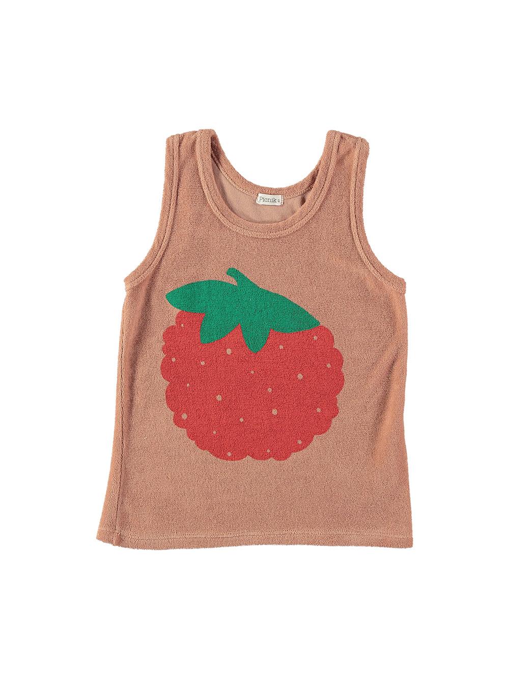 CAMISETA DE RIZO TIRANTES COLOR MELOCOTÓN ESTAMPADA FRESA