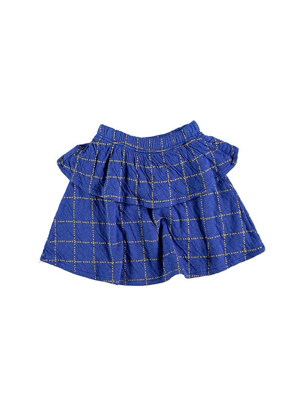 ELECTRIC BLUE MINI SKIRT WITH DOUBLE Ruffle WITH GRID PRINT