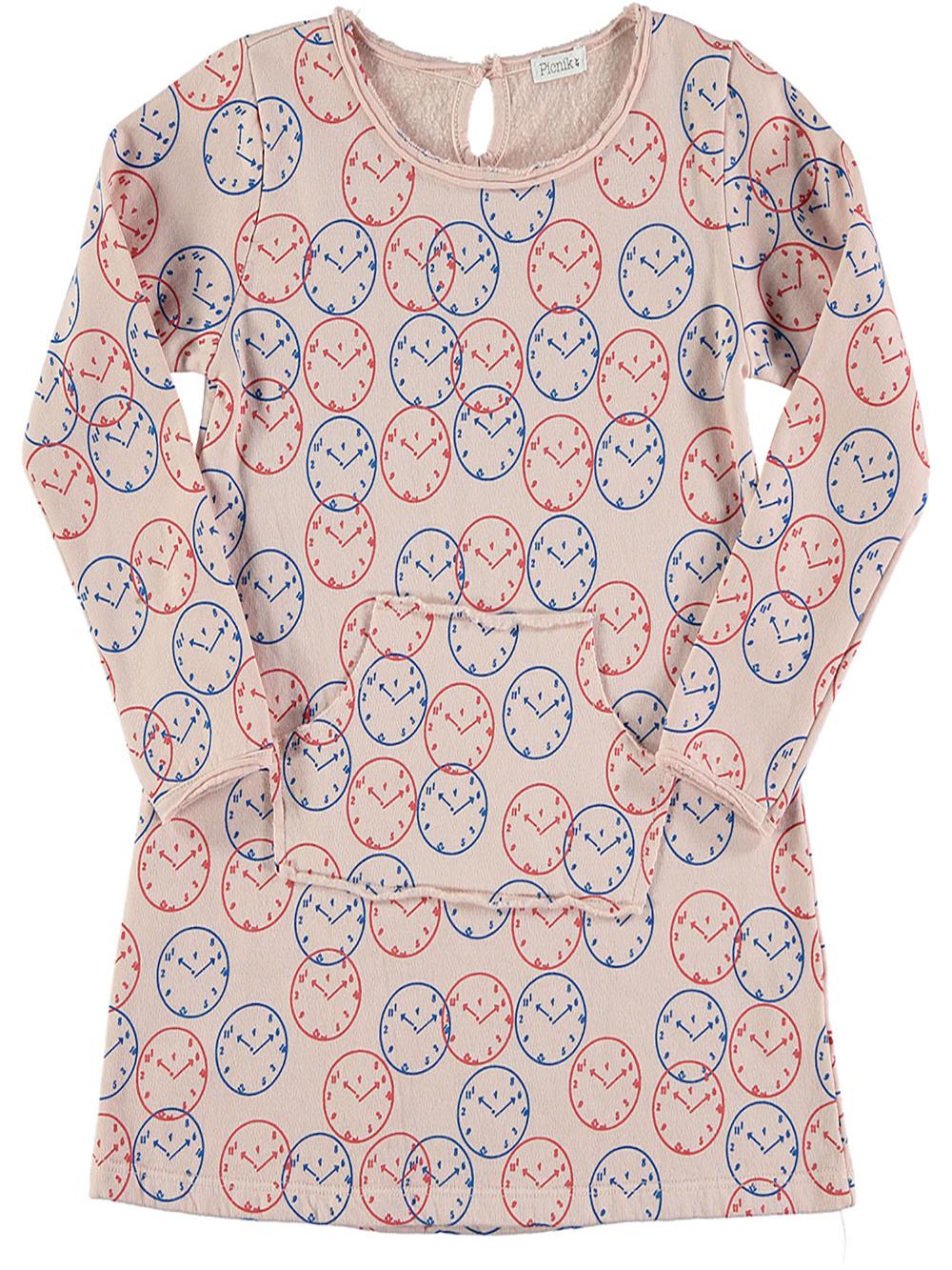 VESTIDO ESTAMPADO RELOJES ROSA
