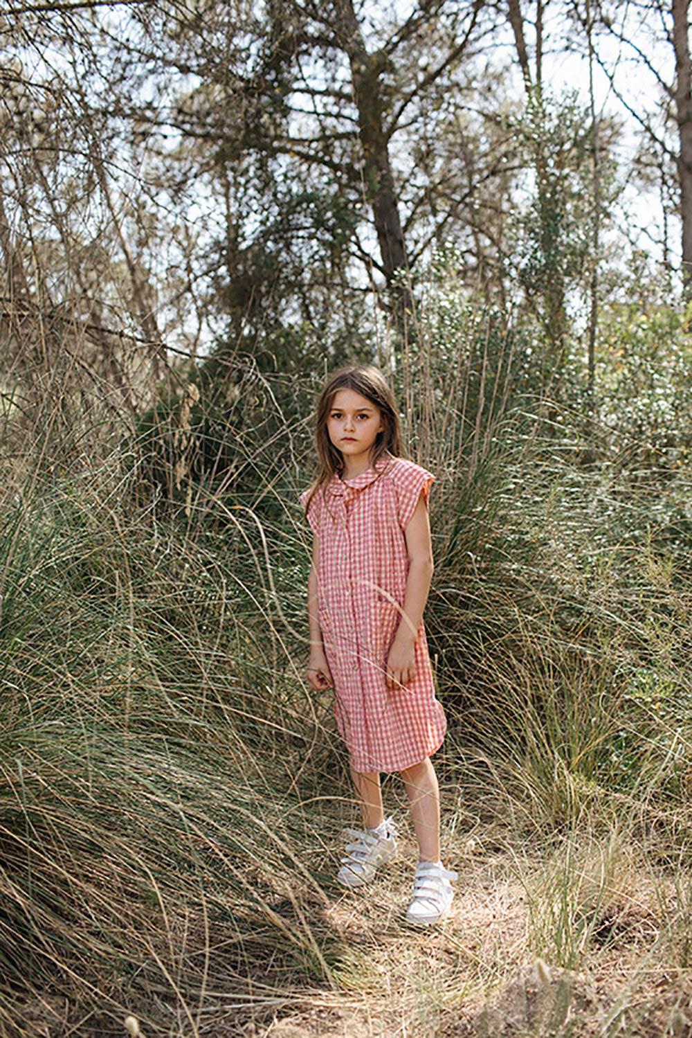 VESTIDO BOLSILLOS Y CUELLO REDONDO VICHY ROSA