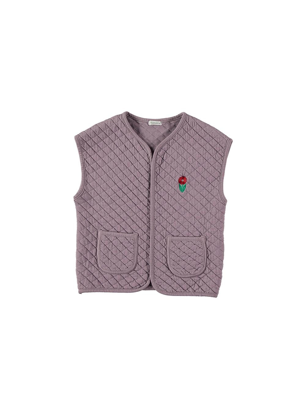 CHALECO LILA ACOLCHADO BORDADO FLOR