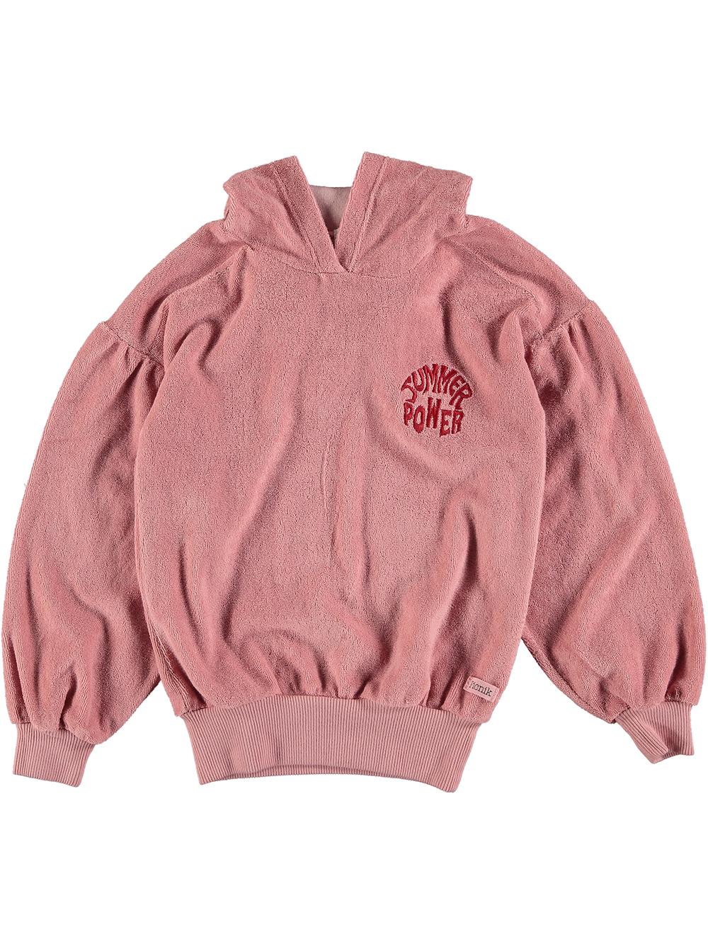 SUDADERA CAPUCHA EN RIZO BORDADO SUMMER POWER ROSA
