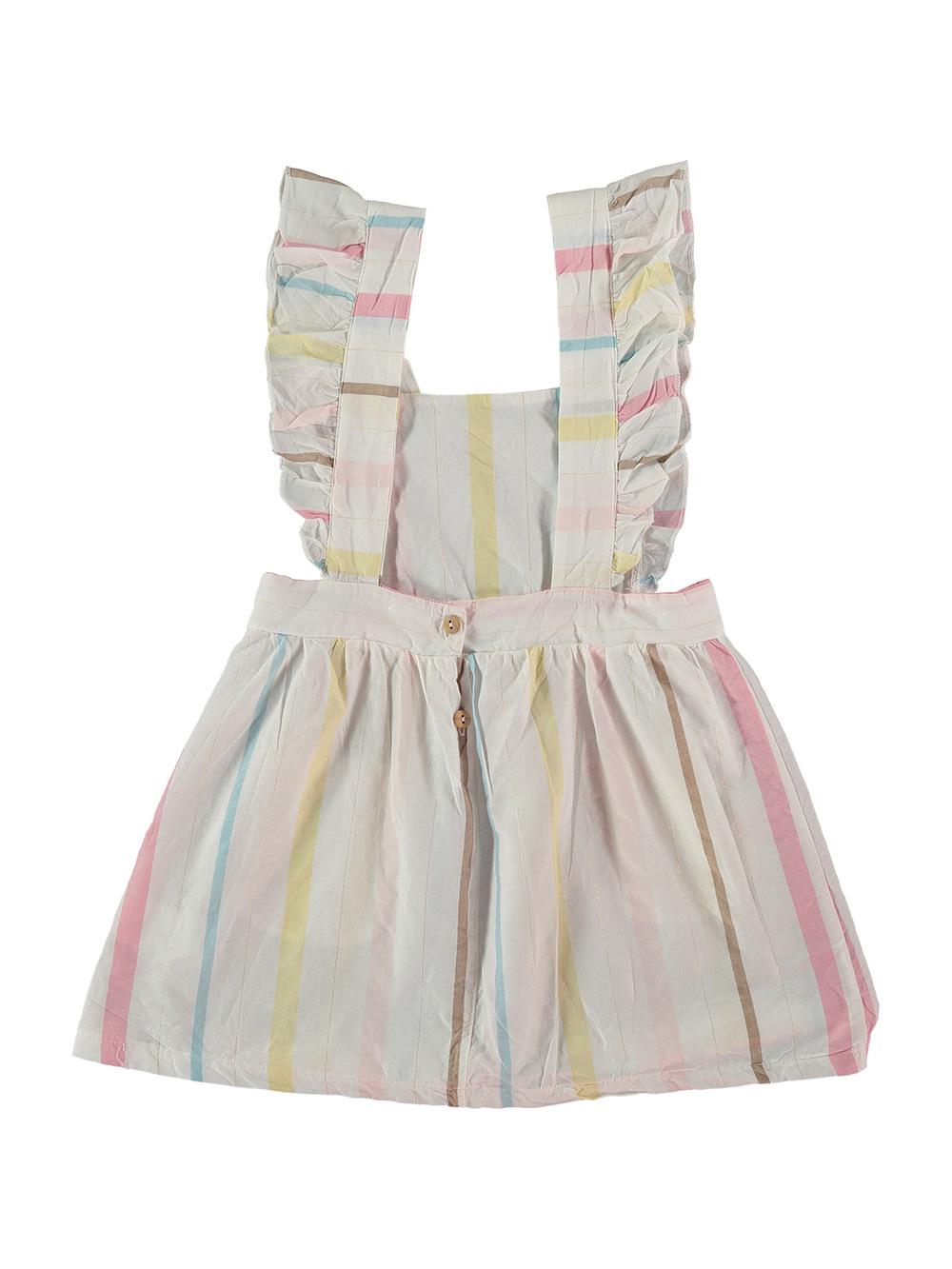 VESTIDO VOLANTES MULTIRAYAS BLANCO