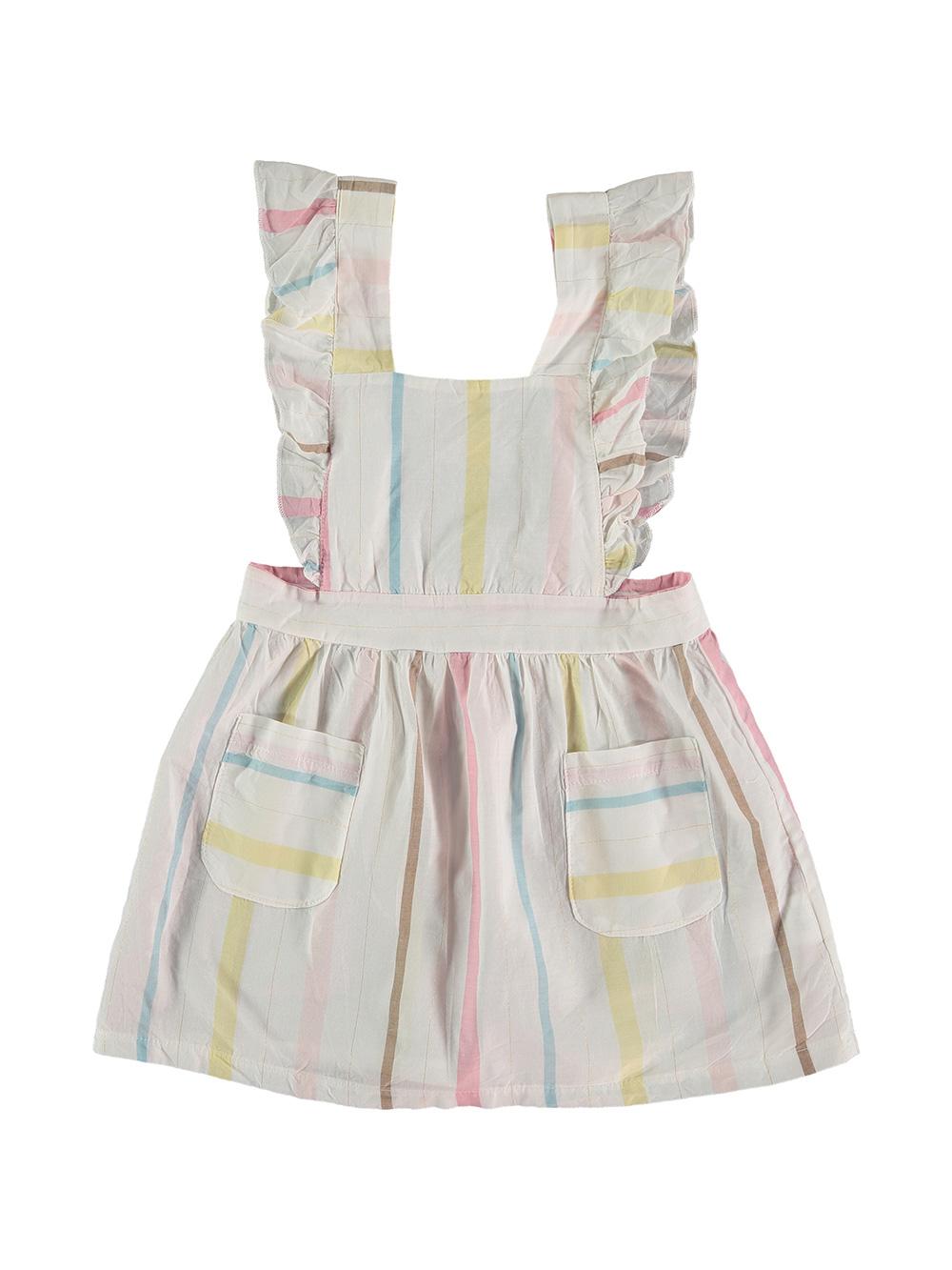 VESTIDO VOLANTES MULTIRAYAS BLANCO