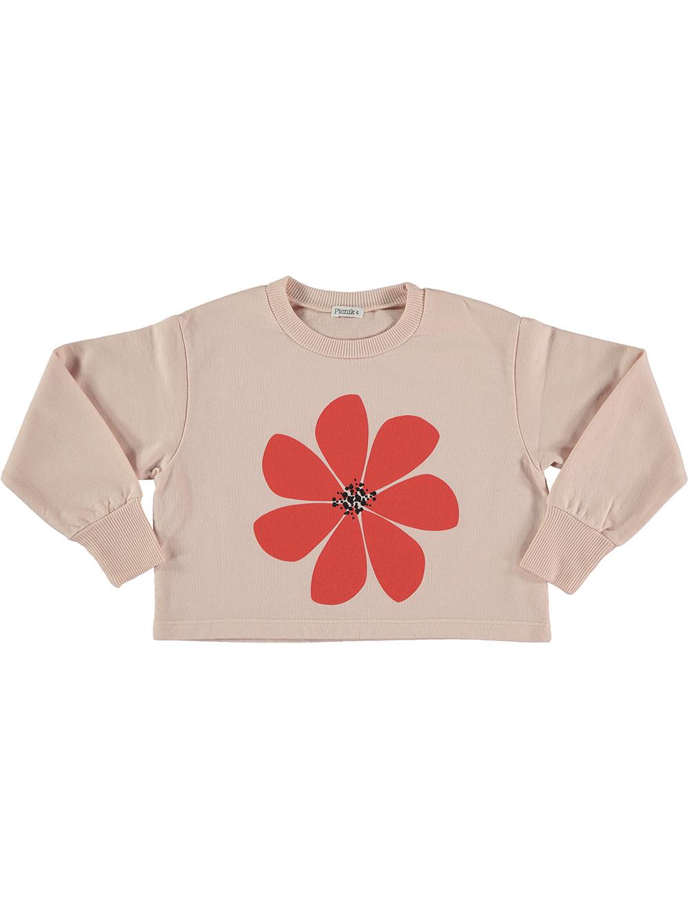 SUDADERA ROSA CROPPED FLOR ROJA