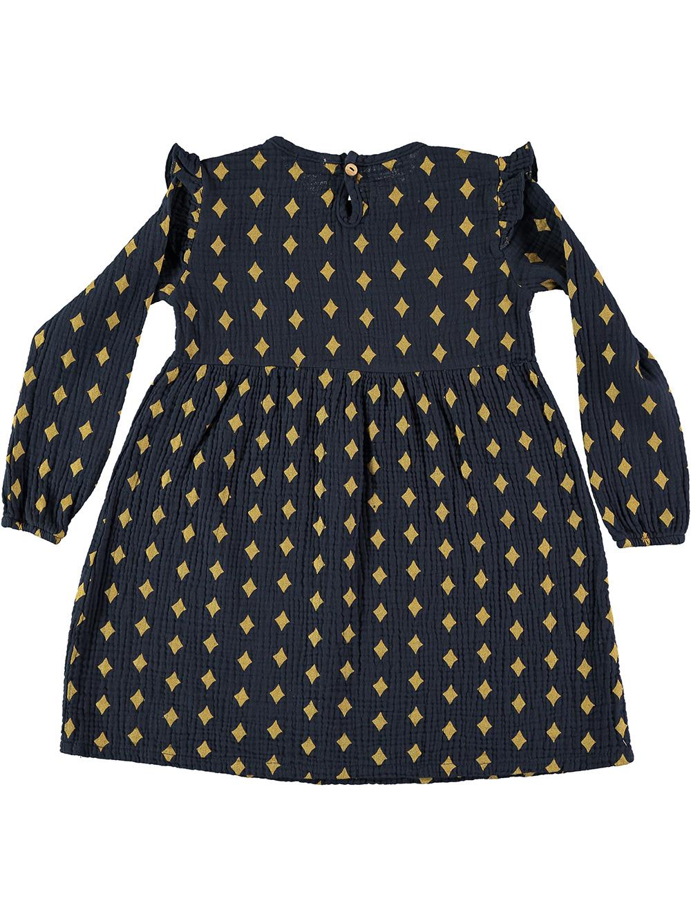 VESTIDO VOLANTES ESTAMPADO ROMBOS AZUL NOCHE