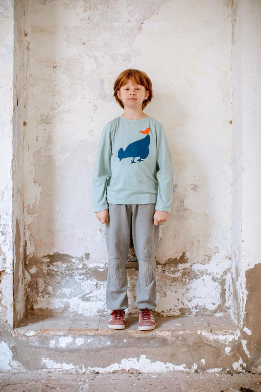 LIGHT BLUE ROOSTER AND BIRD T-SHIRT