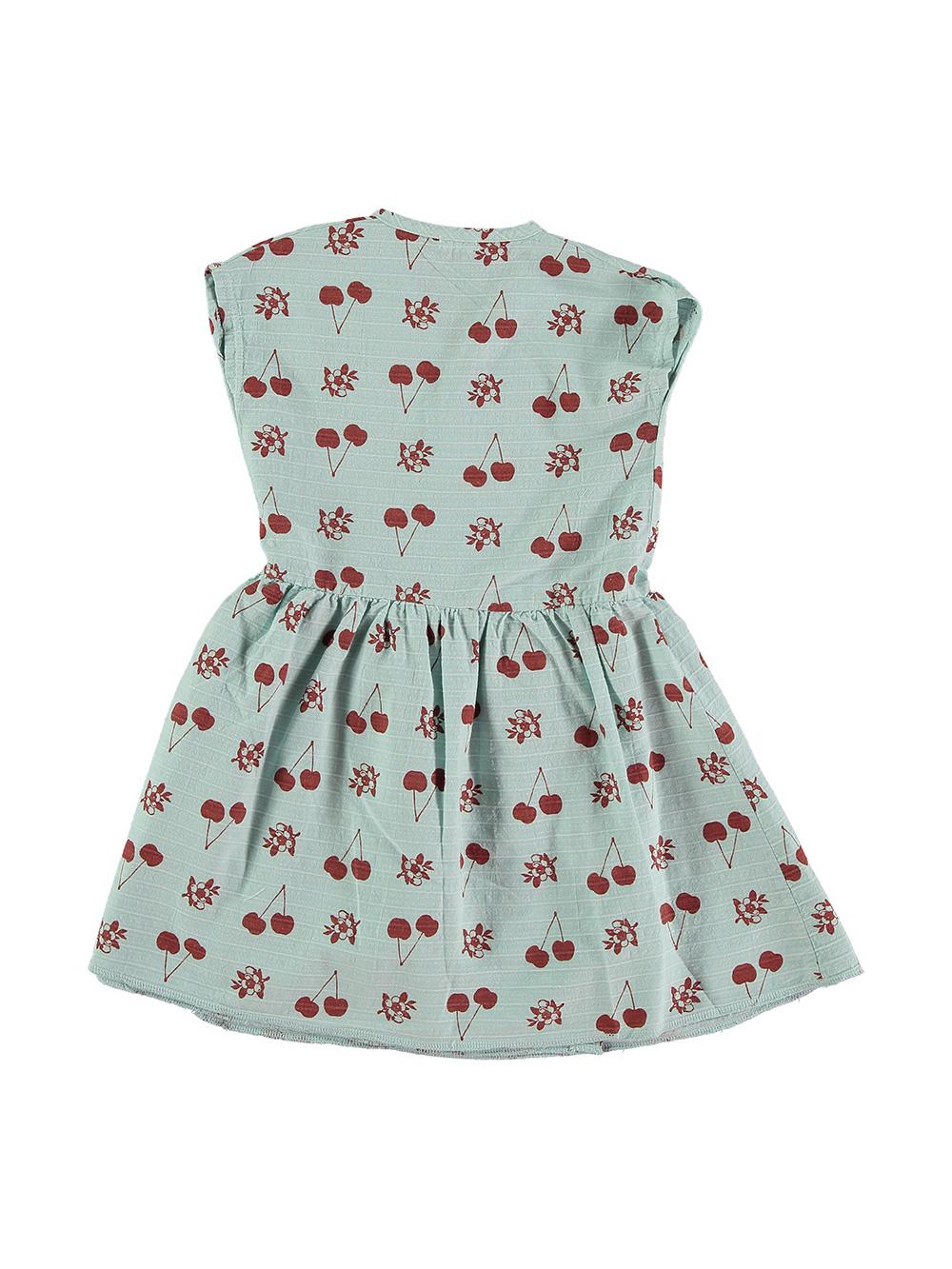 VESTIDO CINTURÓN ESTAMPADO CEREZAS AZUL CLARO