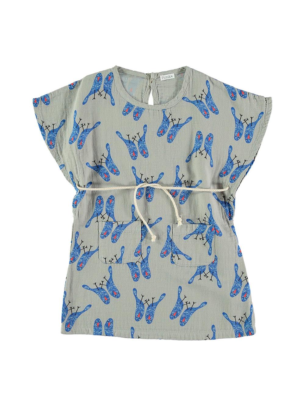 VESTIDO TÚNICA ESTAMPADO PÁJAROS DORMIDOS GRIS