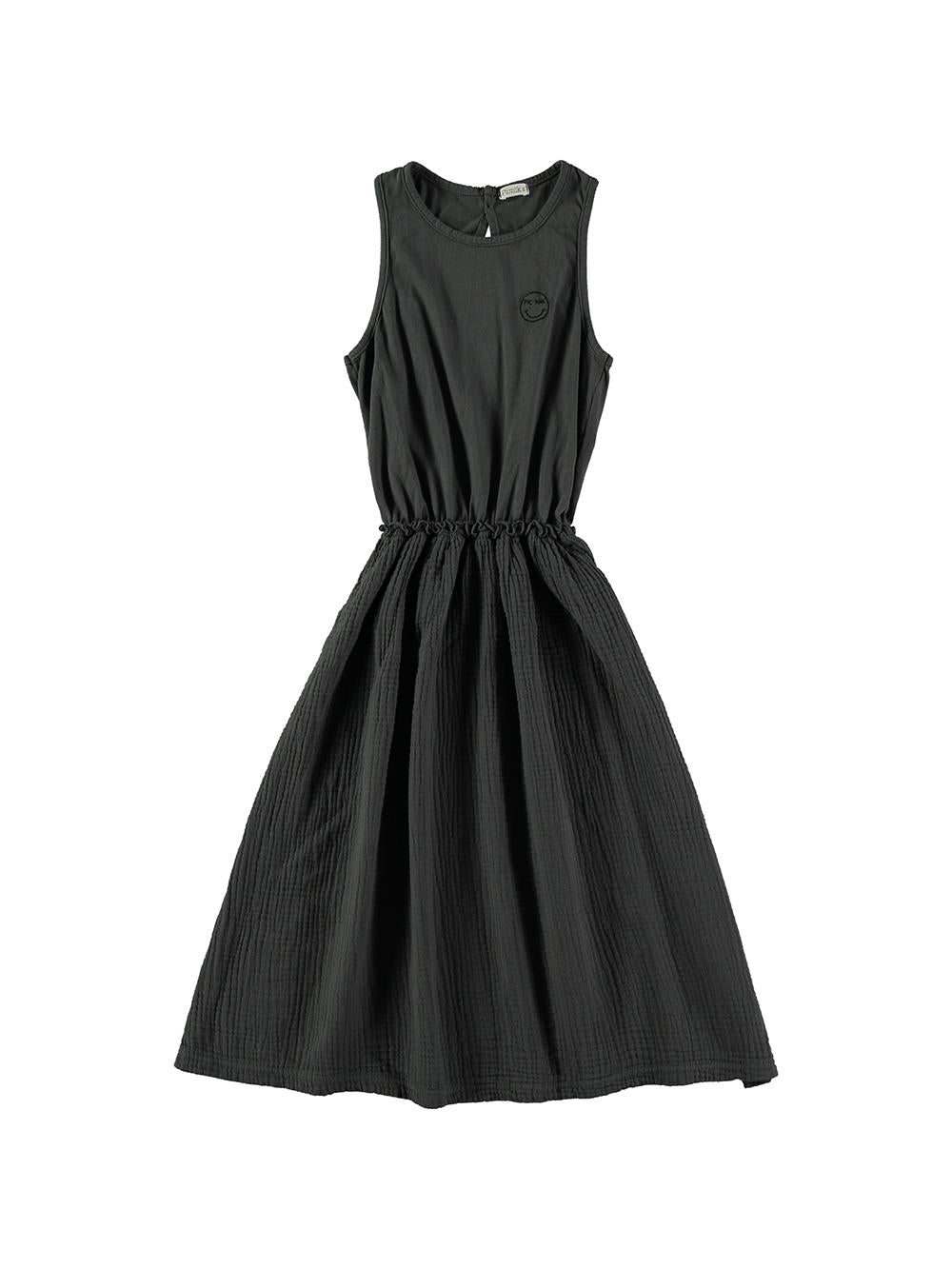 VESTIDO LARGO GRIS OSCURO BORDADO SMILE