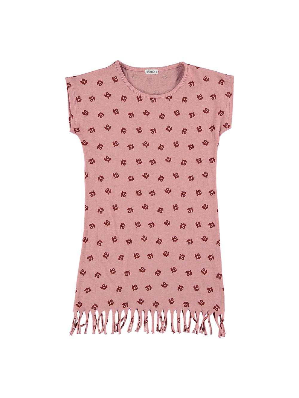 VESTIDO ESTAMPADO FLORES FLEQUILLO ROSA