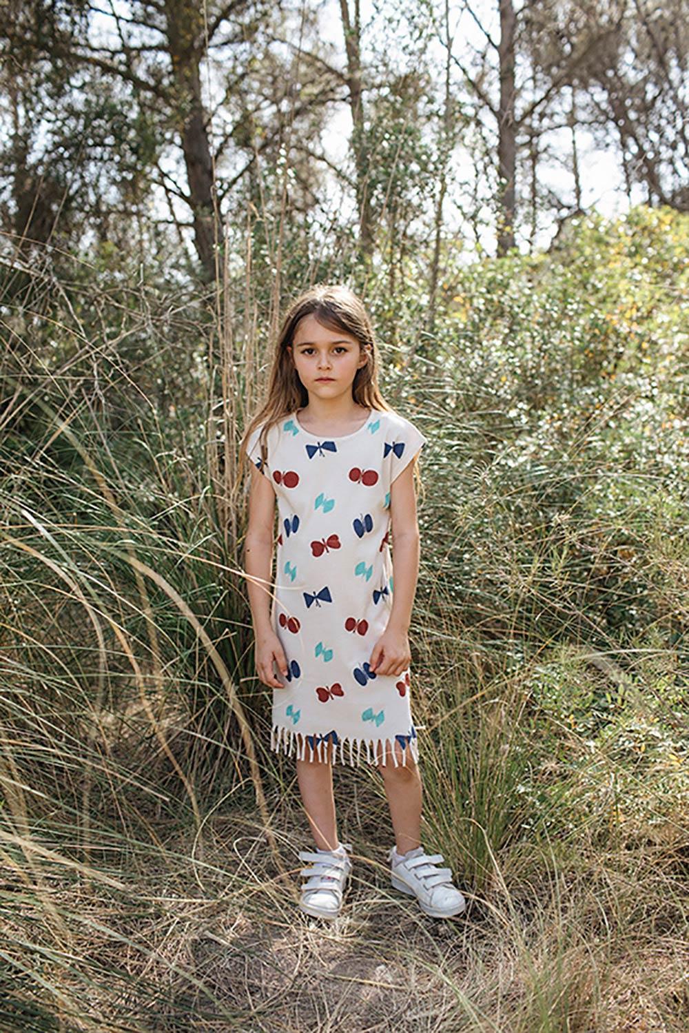 VESTIDO ESTAMPADO MARIPOSAS FLEQUILLO BLANCO ROTO