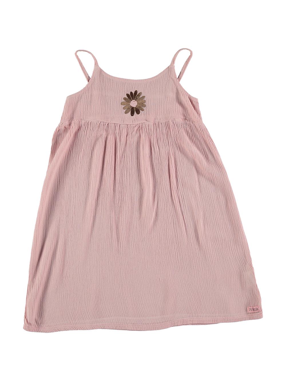 VESTIDO TIRANTES BORDADO FLOR ROSA