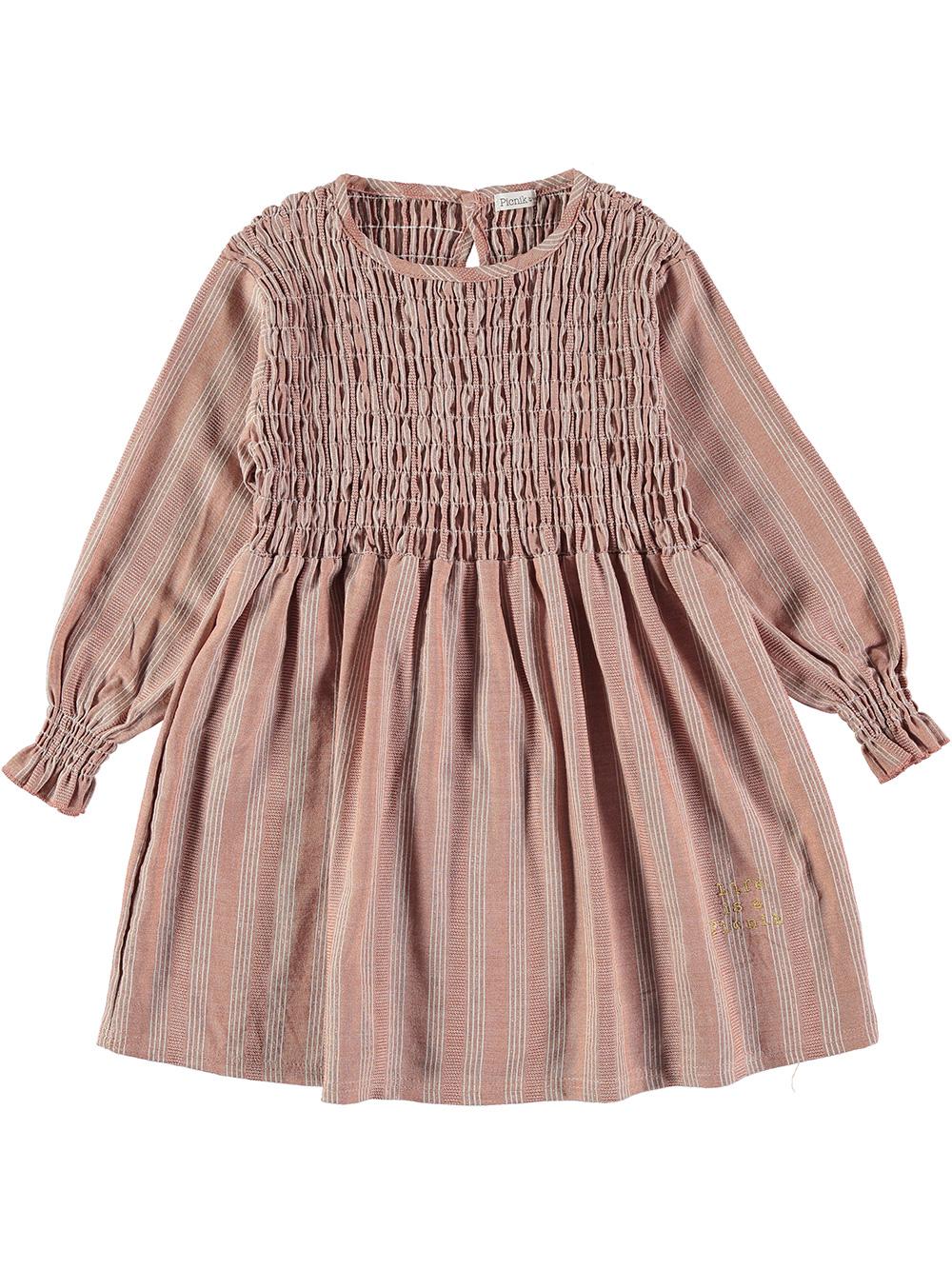 EMBROIDERED WHITE AND PINK STRIPED DRESS LIFE IS A PICNIK