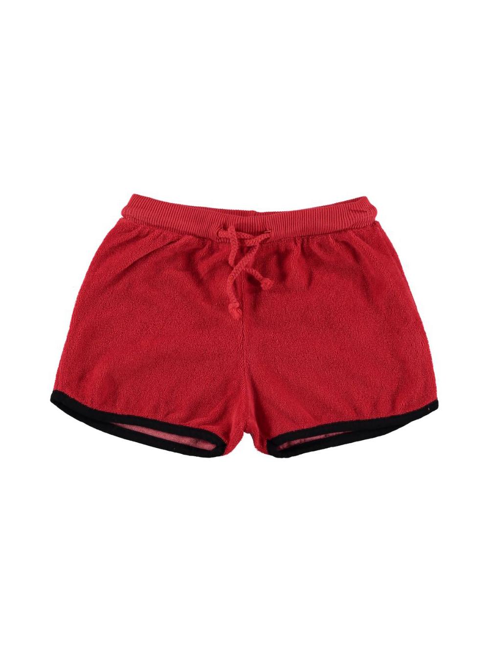 RED SHORTS WITH DRAWSTRING AND BLACK TRIMMING