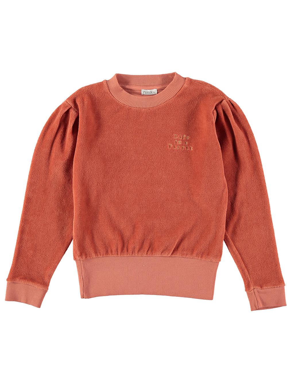 JERSEY TERCIOPELO BORDADO LIFE IS A PICNIK CORAL