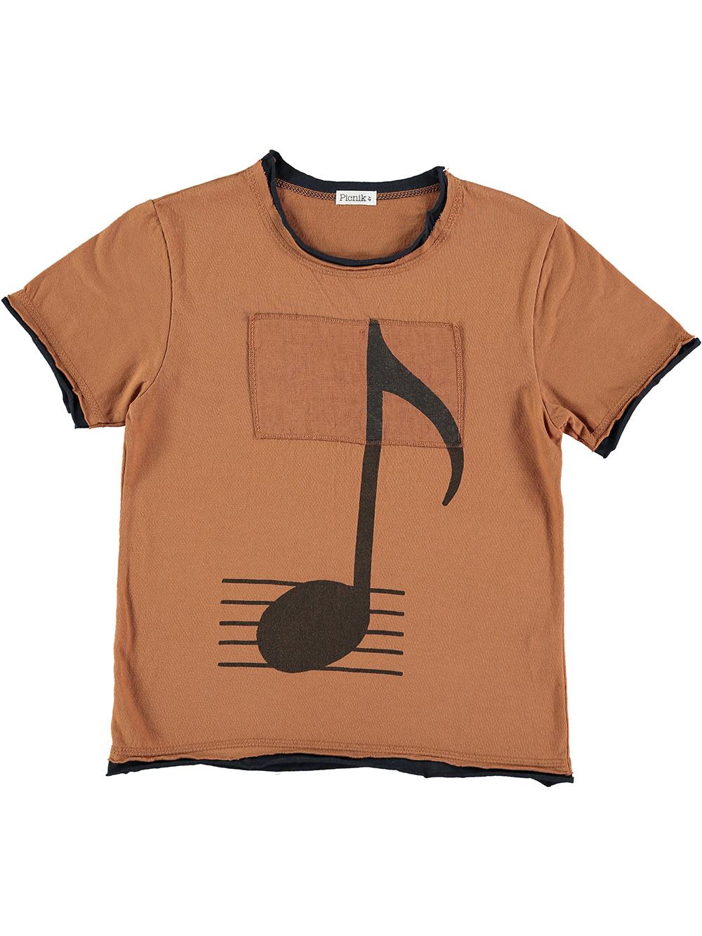 BROWN NOTE AND PENTAGRAM CONTRAST NECK T-SHIRT