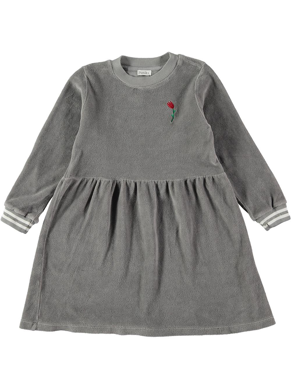 VESTIDO TERCIOPELO BORDADO TULIPÁN GRIS
