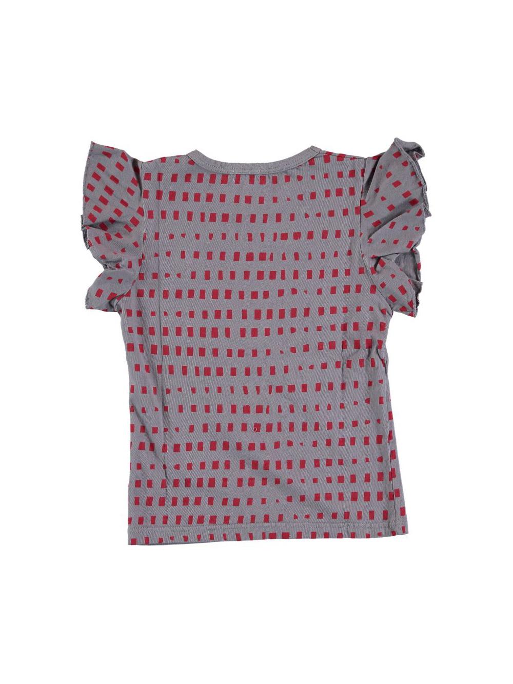 CAMISETA VOLANTES ESTAMPADO RECTÁNGULOS GRIS