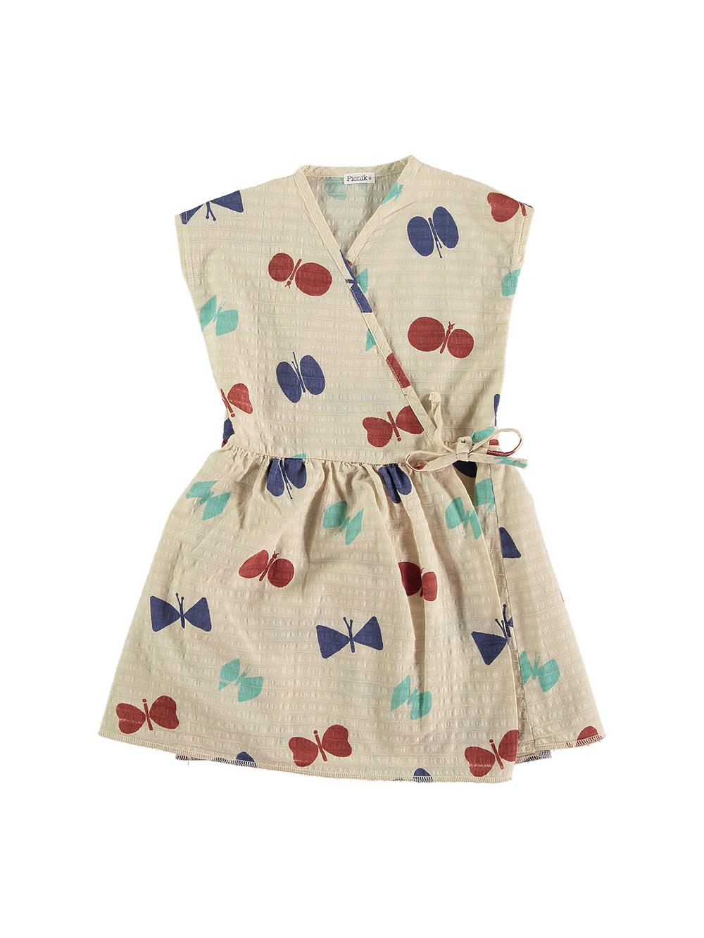 VESTIDO CINTURÓN ESTAMPADO MARIPOSAS BLANCO ROTO