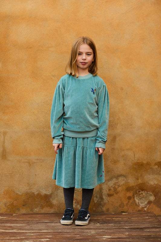 BLUE VELVET SKIRT EMBROIDERY DANCER SHOES