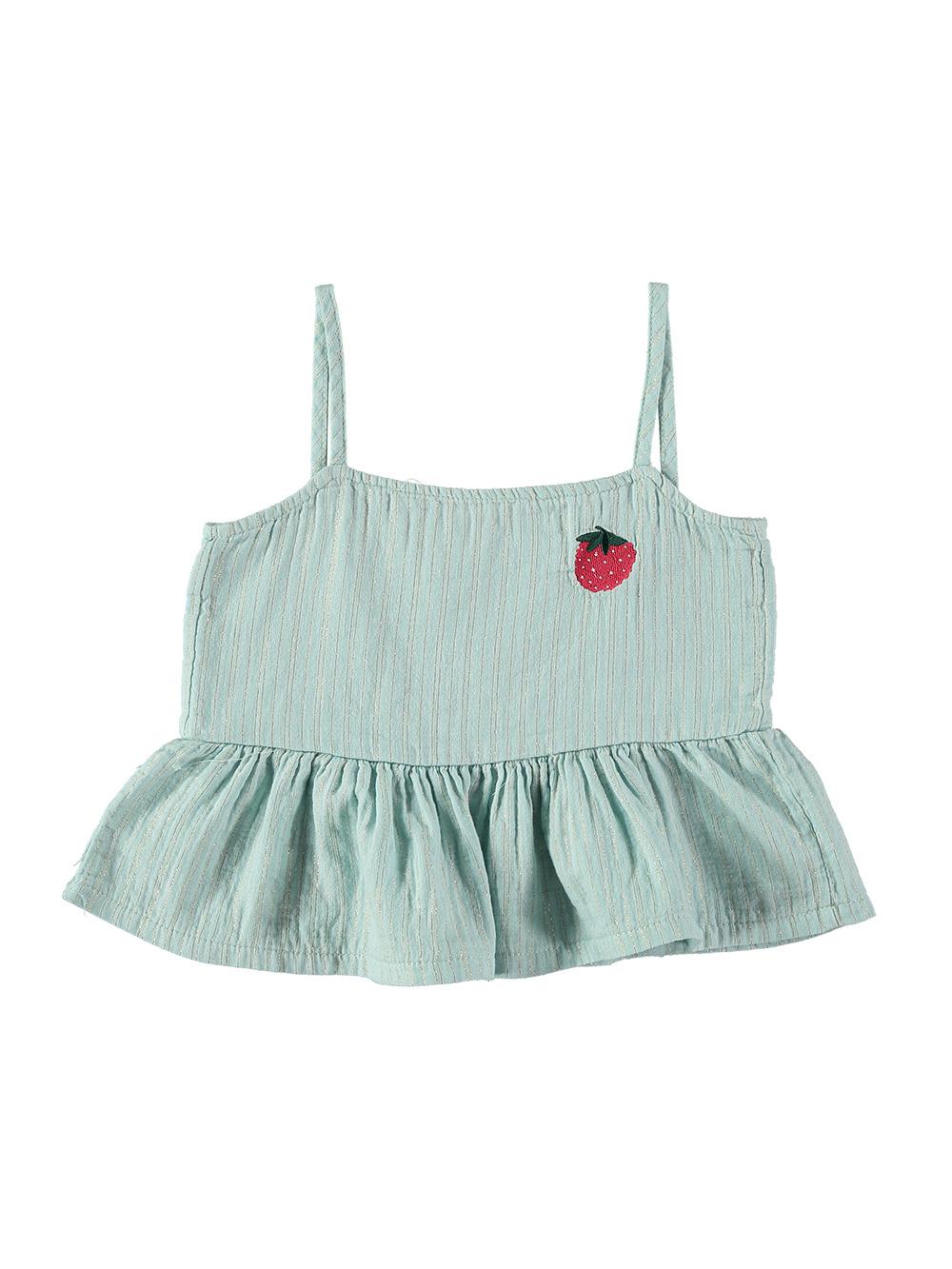 CAMISA TIRANTES AZUL CON VOLANTE CROPPED BORDADO FLOR