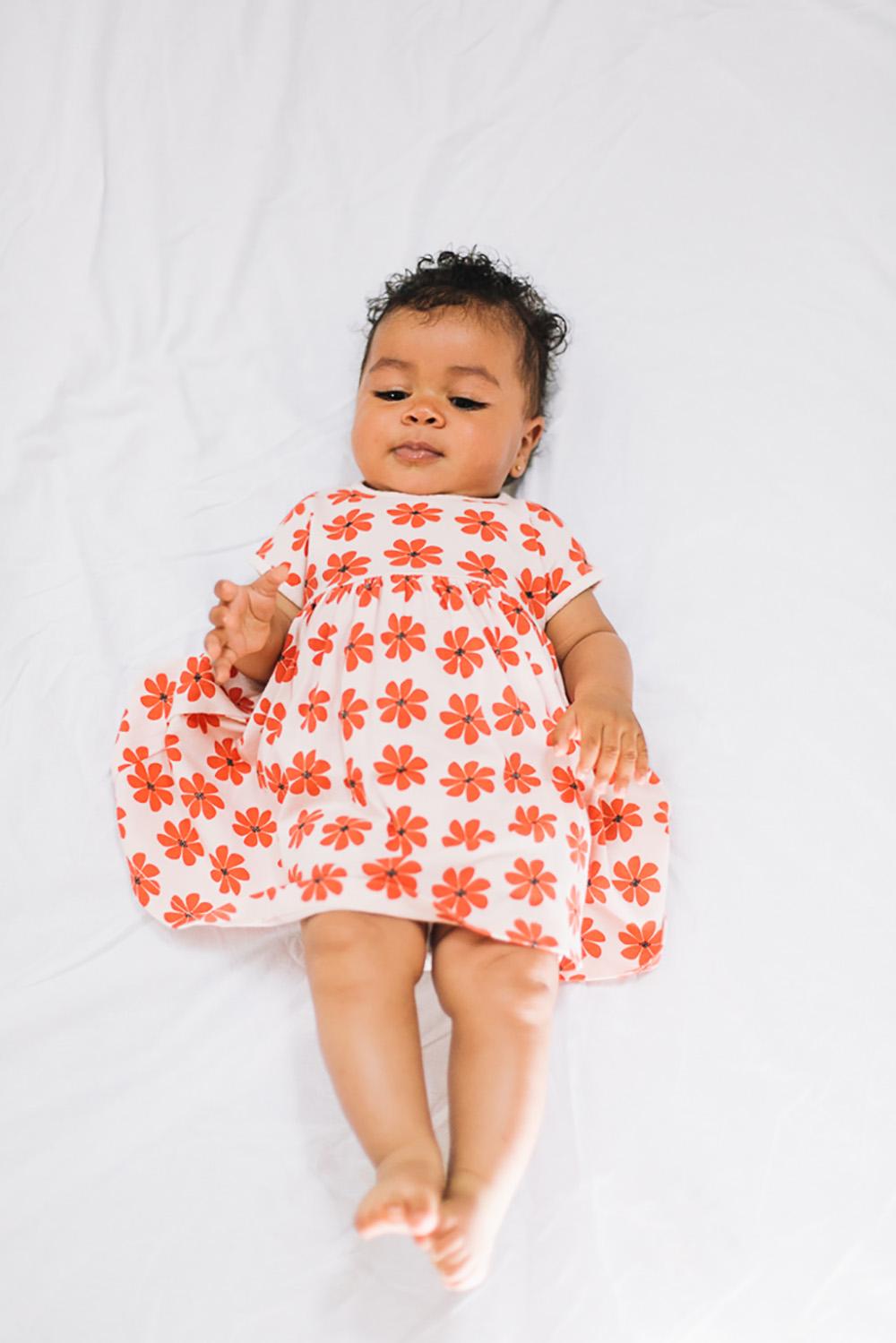 PASTEL PINK BABY DRESS WITH RED FLOWER PRINT