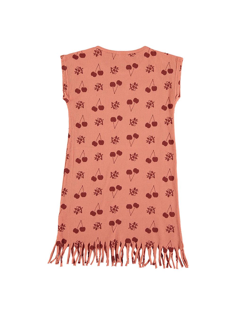 VESTIDO ESTAMPADO CEREZAS FLEQUILLO SALMÓN