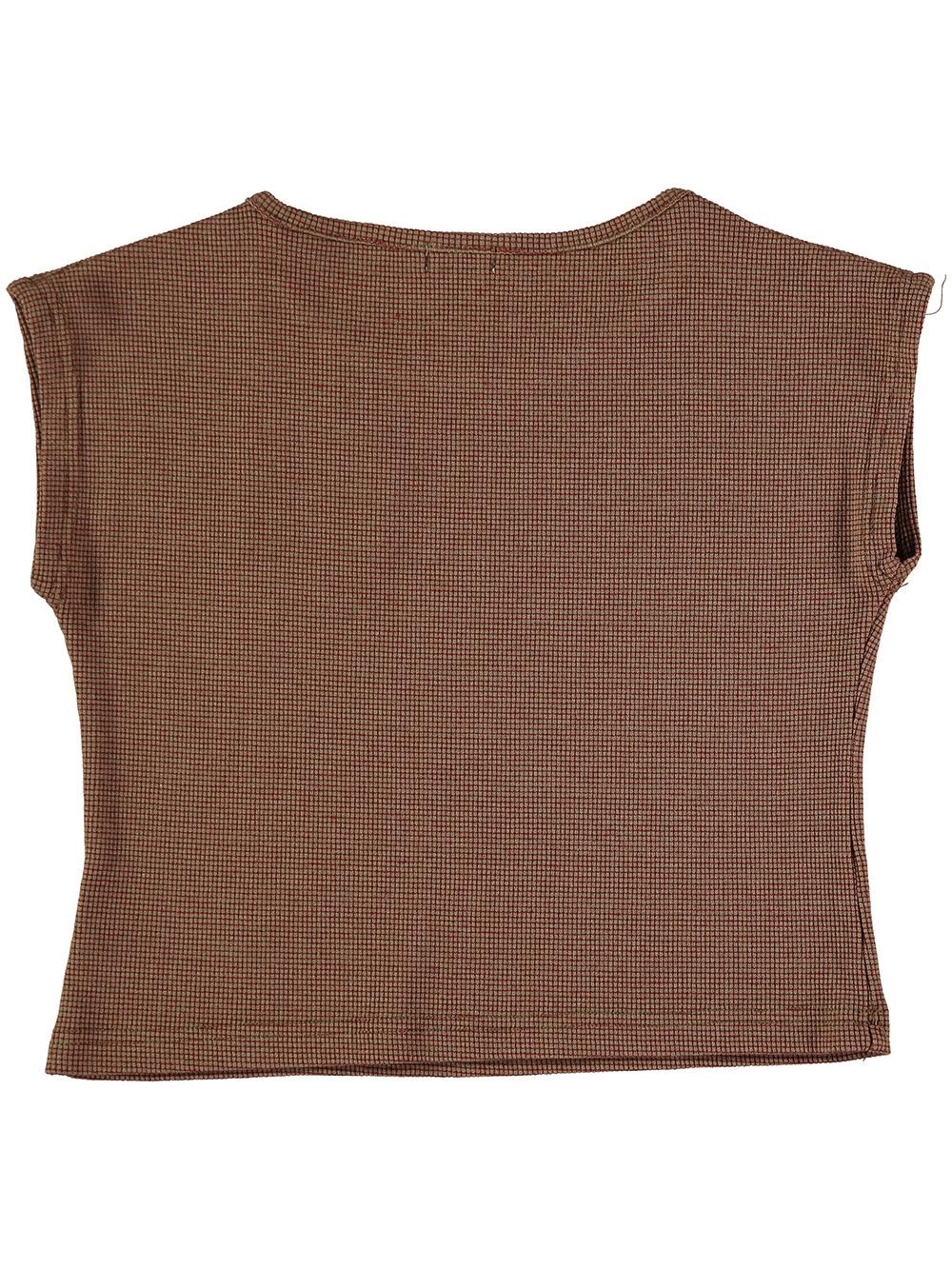 CAMISETA MANGA CORTA BORDADO SOL RAYAS BLANCO Y MARRÓN