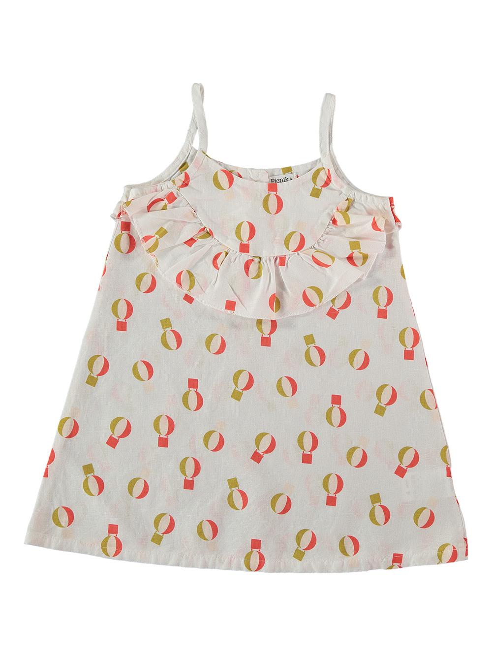VESTIDO VOLANTES BLANCO ESTAMPADO GLOBOS COLORES