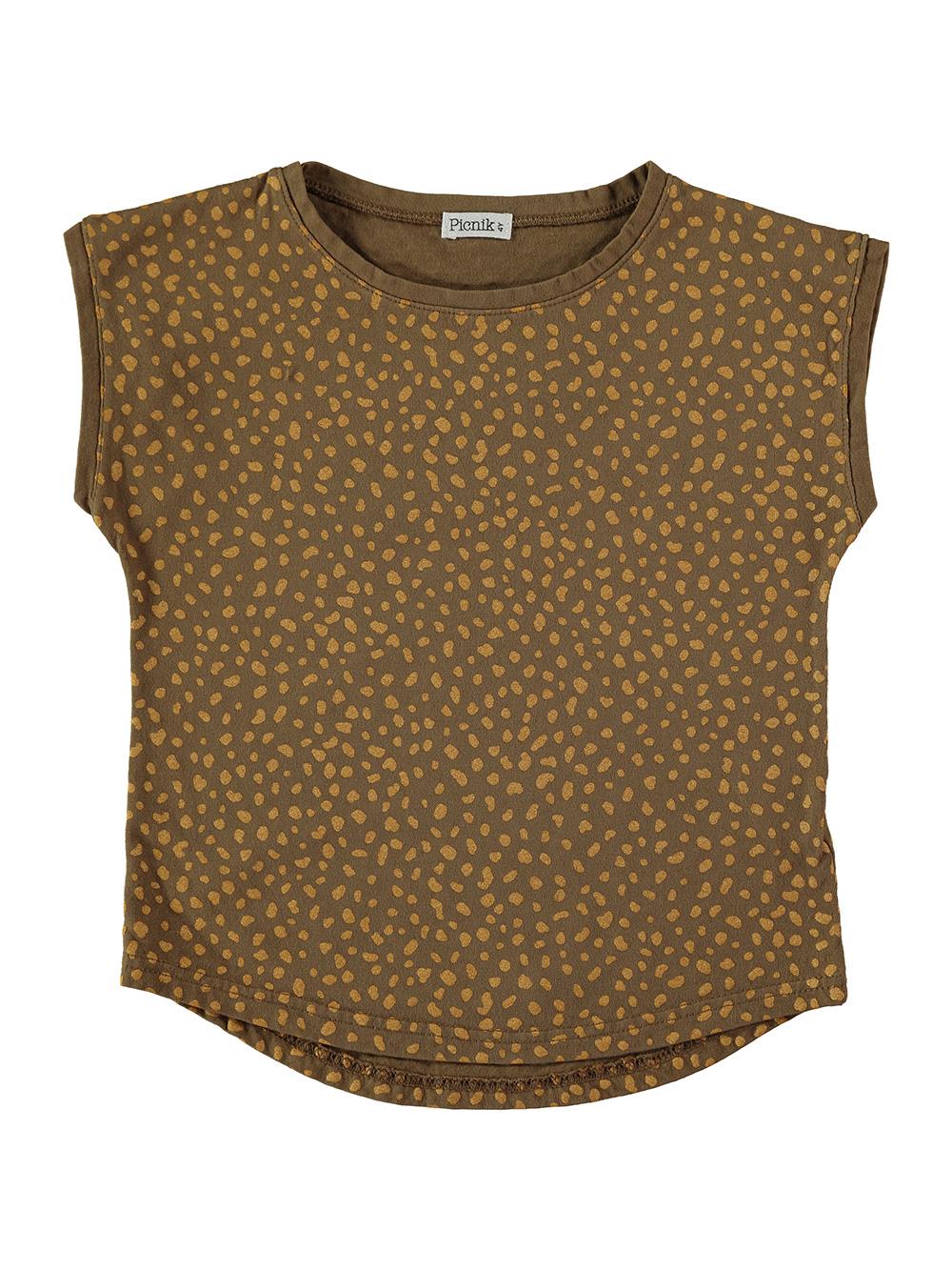 CAMISETA MANGA CORTA ESTAMPADO LUNARES MARRÓN