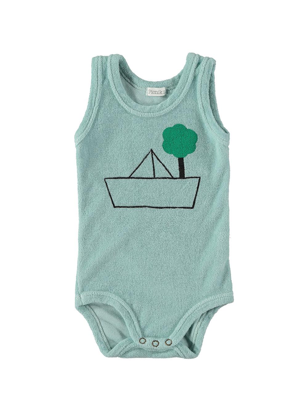 BODY TIRANTES EN RIZO AZUL CLARO ESTAMPADO BARCO ÁRBOL