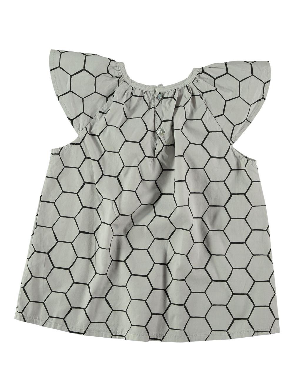 CAMISA VOLANTES ESTAMPADO COLMENA PIEDRA