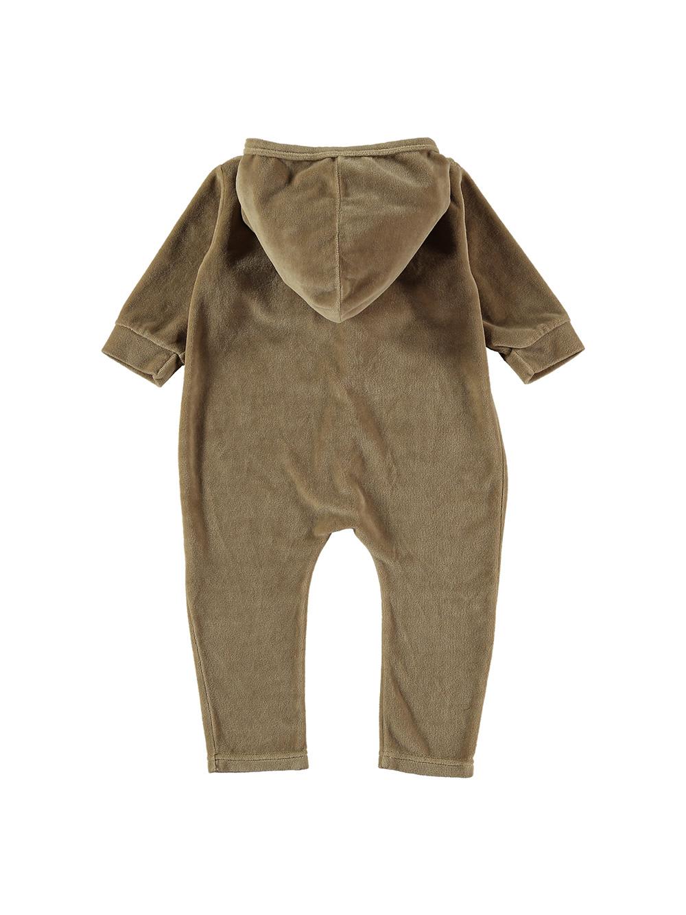 CAMEL CAR HOODED VELVET JUMPSUIT