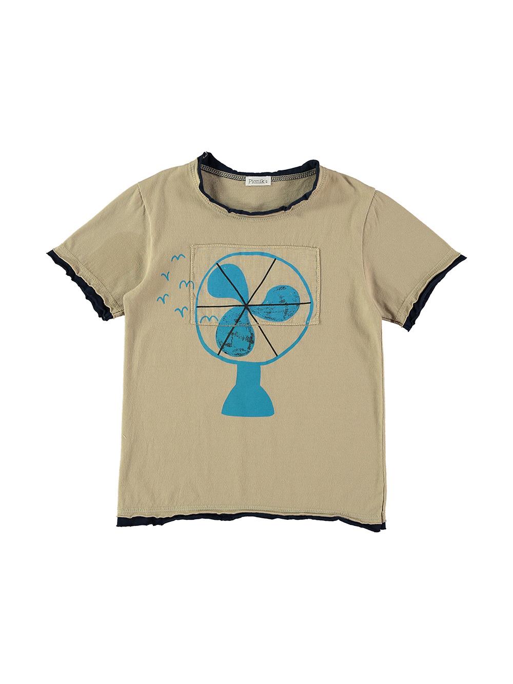 CAMISETA MANGA CORTA CAMEL ESTAMPADA CON VENTILADOR Y PÁJAROS