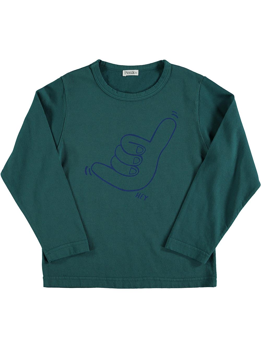 GREEN LONG SLEEVE T-SHIRT WITH ALOHA PRINT