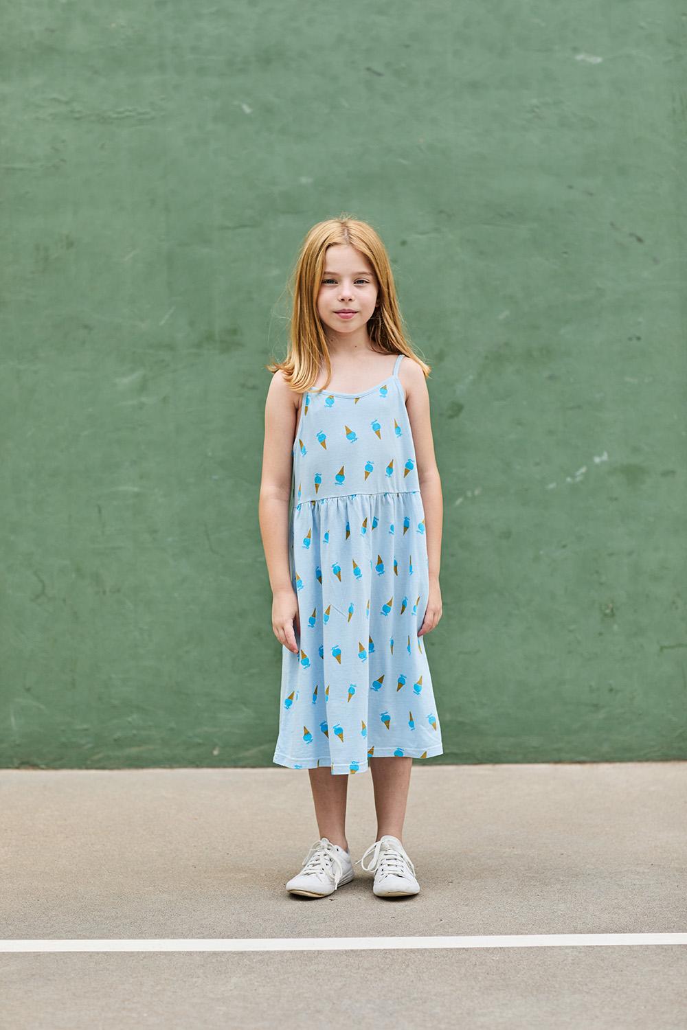 Blue Strappy Ice Cream Print Girl's Dress