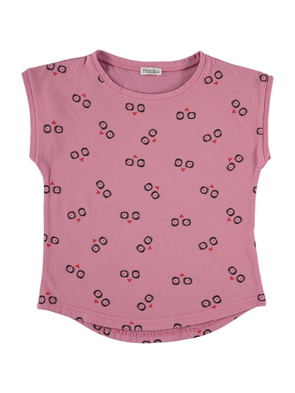 CAMISETA MANGA CORTA ESTAMPADO BÚHOS FÚCSIA
