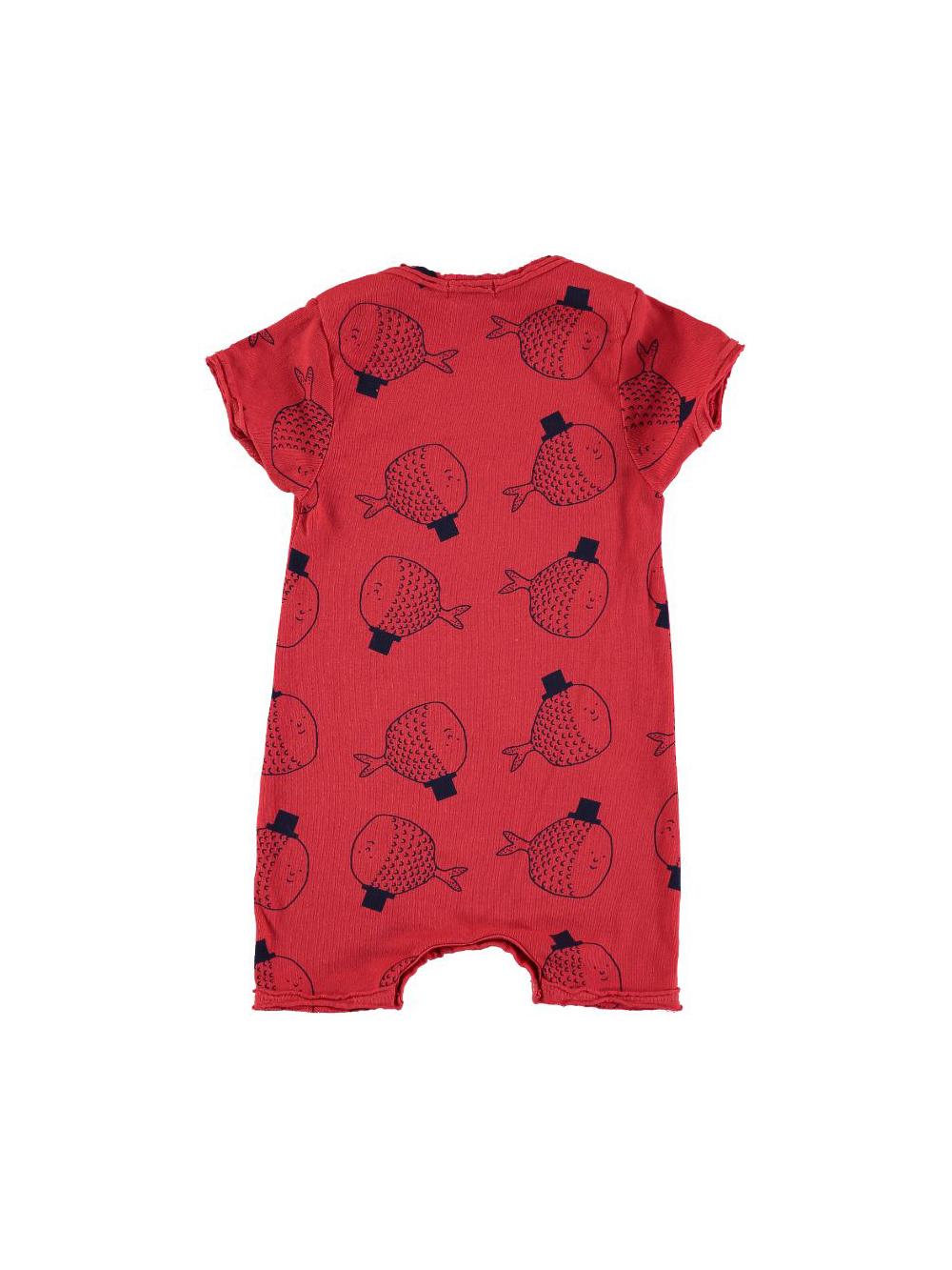 MONO MANGA CORTA ESTAMPADO PECES Y SOMBREROS ROJO