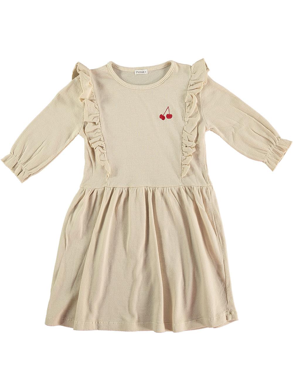 VESTIDO MANGA TRES CUARTOS BORDADO CEREZAS BLANCO ROTO