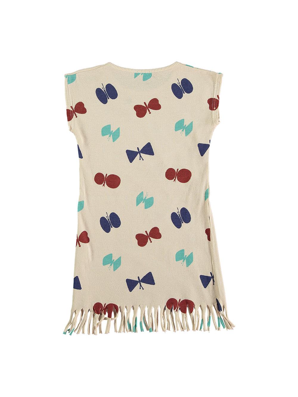 VESTIDO ESTAMPADO MARIPOSAS FLEQUILLO BLANCO ROTO