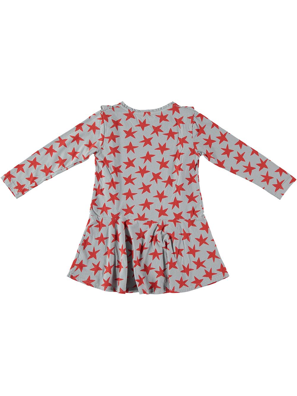 VESTIDO VOLANTES ESTAMPADO CARACOLES ESTRELLAS AZUL CLARO