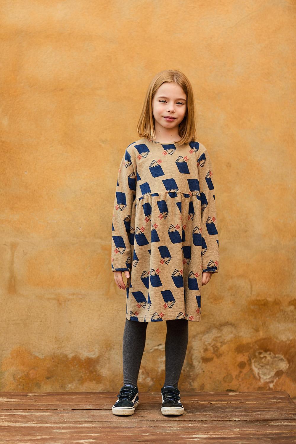 CAMEL BOOK PRINT DRESS