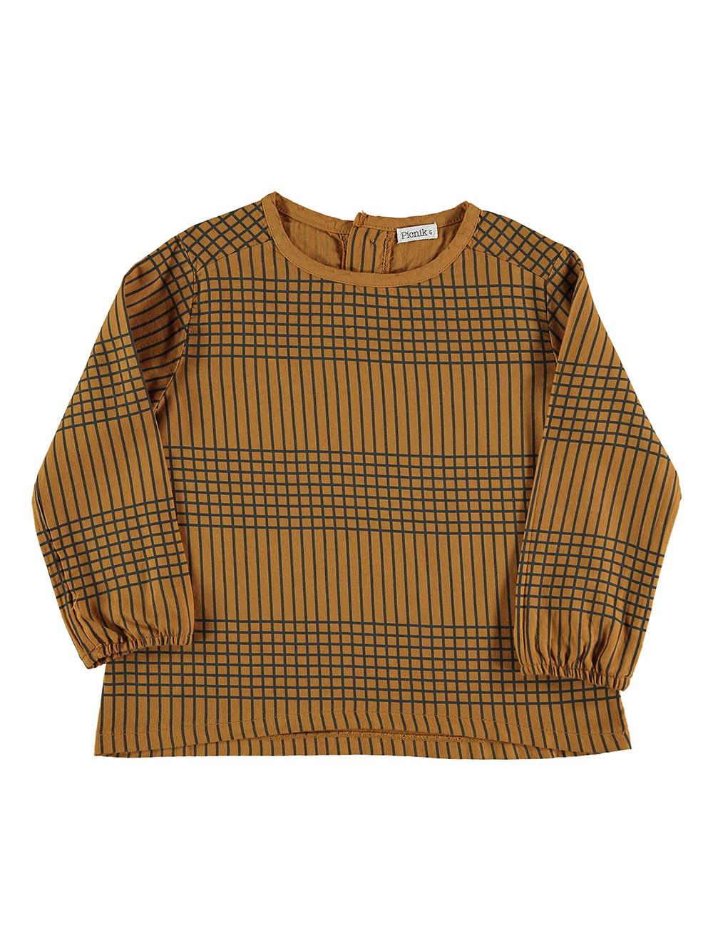BLUSA MANGA LARGA CAMEL RAYAS NEGRAS