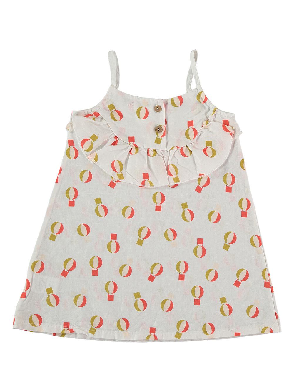 VESTIDO VOLANTES BLANCO ESTAMPADO GLOBOS COLORES