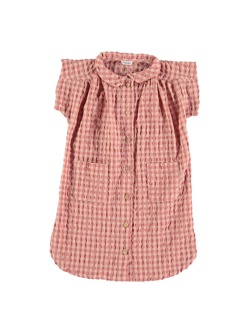 VESTIDO BOLSILLOS Y CUELLO REDONDO VICHY ROSA